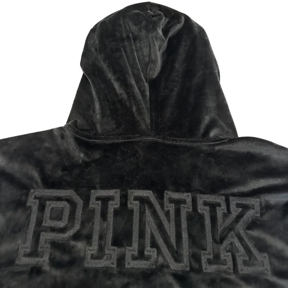EUC Victoria’s Secret PINK Women’s Velour Hoodie in Black Size XL - Picture 3 of 6